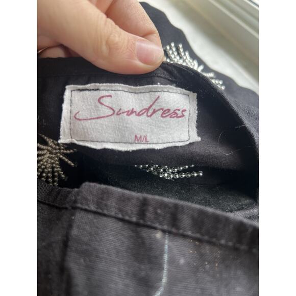 Sundress Brand Revolve Size M/L Black Starburst Beaded Embroidered Mini Dress LS - Picture 5 of 6